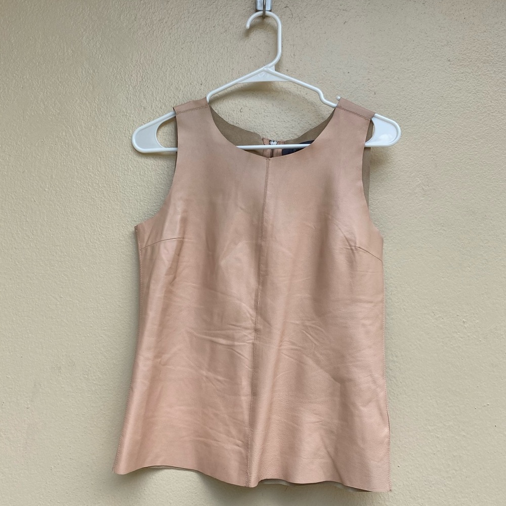 PJK 100% leather pink back zip sleeveless top